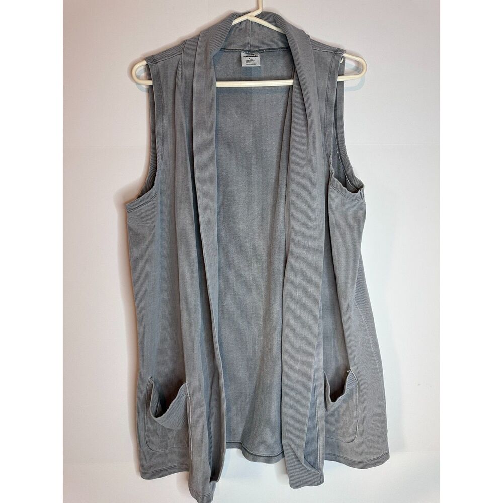 Armadio Gray Open Front Vest XL Corduroy Texture Sleeveless Pockets
